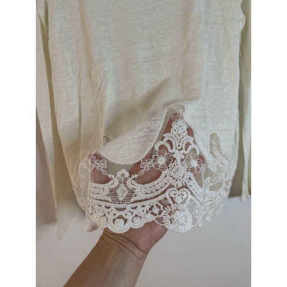 Garnet Hill Women’s M Linen Long Sleeve Top With Lace White Casual Shirt - Picture 2 of 8